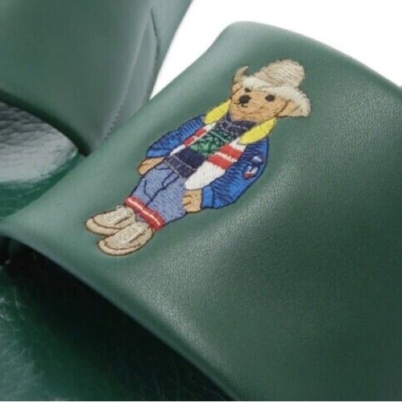 NWOB Polo Ralph Lauren Big Polo Bear Pool Slides Sandals Forest Green - Picture 3 of 8